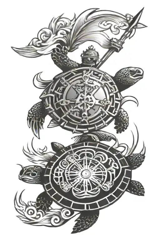 Wave Turtle Compass Warrior Family Crest