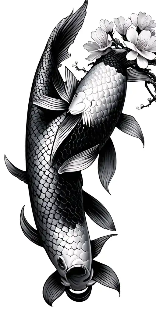 Samurai Warrior Cherry Blossom Koi Fish Swimming