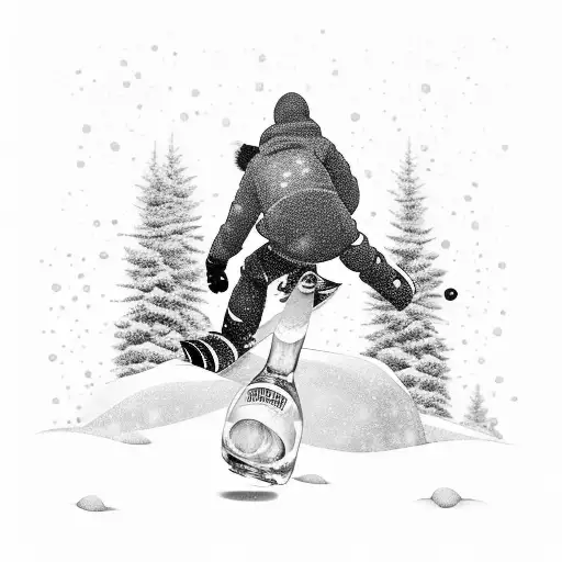 A Snowboarder Carving Through A Whiskey Bottle In A Black And Grey Style