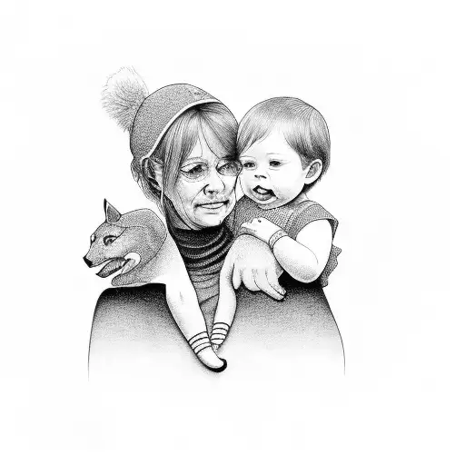 Mother With Two Children Small And Cute