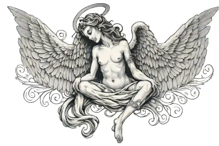 S With A Tail Halo Above It And Angel Wings Spread