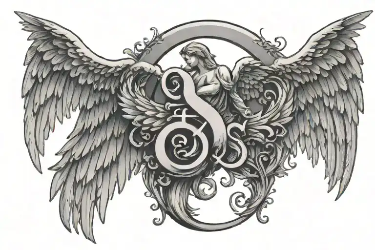 Letter S With A Tail Halo Above It And Angel Wings Spread