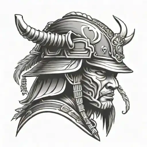 Samurai Head With Helmet
