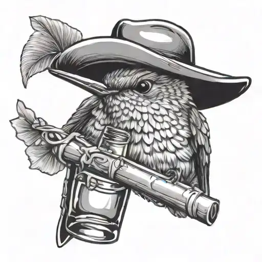 Hummingbird Wearing A Cowboy Hat Drinking From Bourbon Glass