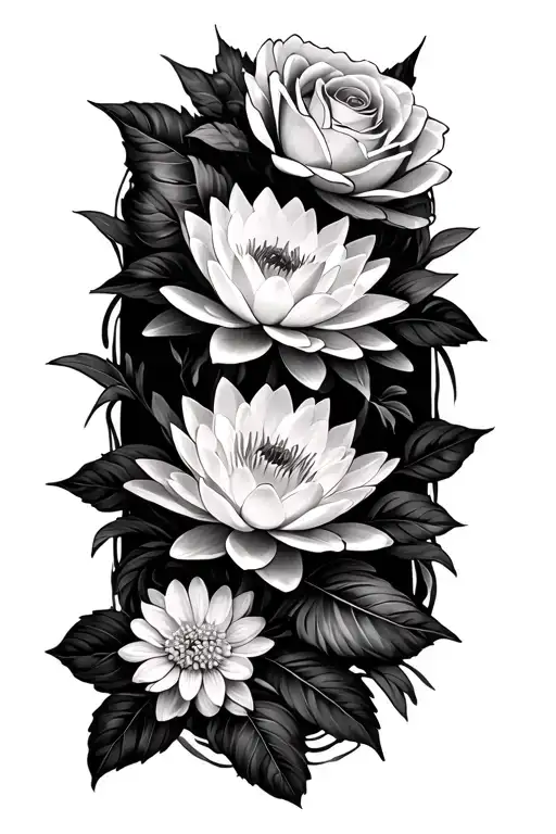 Water Lily And Marigold And Roses