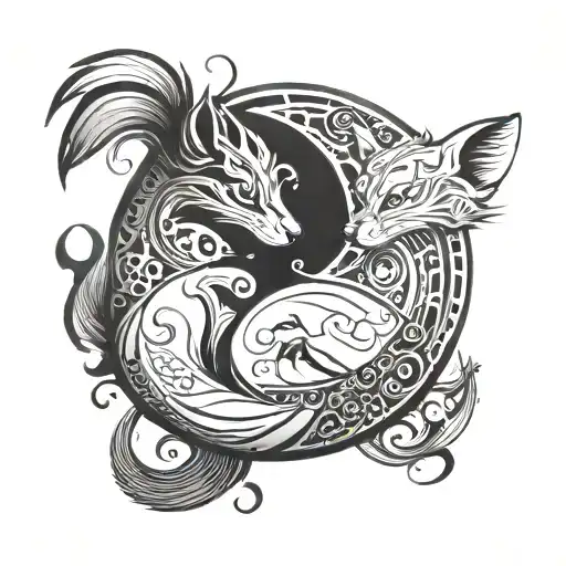 An Abstract Design Combining Elements Of Mice And Foxes In A Yin-yang Symbol