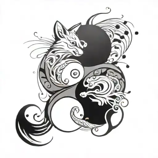 An Abstract Design Combining Elements Of Mice And Foxes In A Yin-yang Symbol