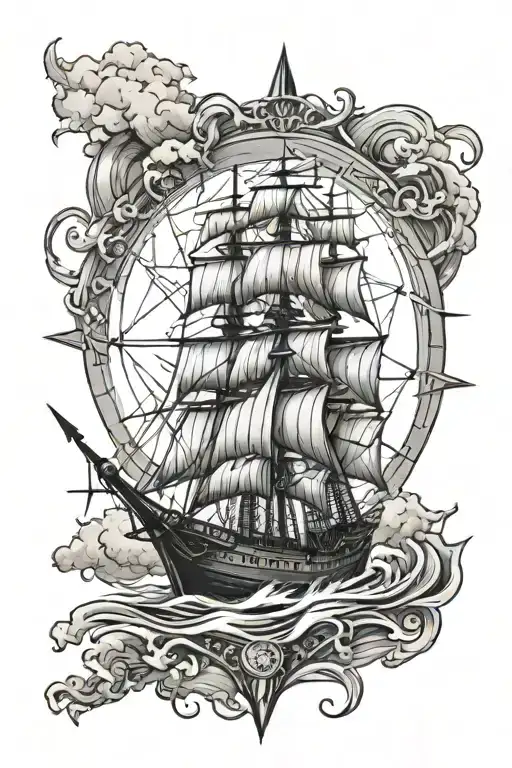 Compass Ship Sailing Through Stormy