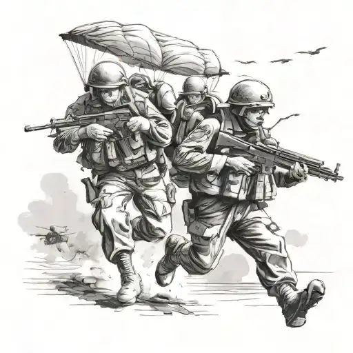 World War 2 Paratroopers Landing On A Warzone