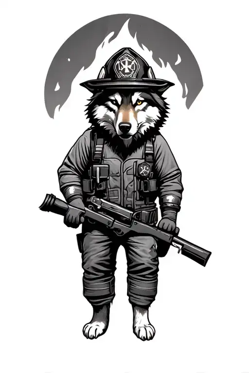 Wolf Dressed As Firefighter