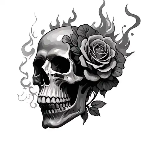 Skull And Roses With Fire Smoke
