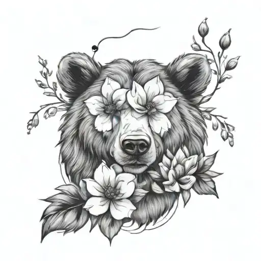 Bear Paws Flowers Delicate Blackwork