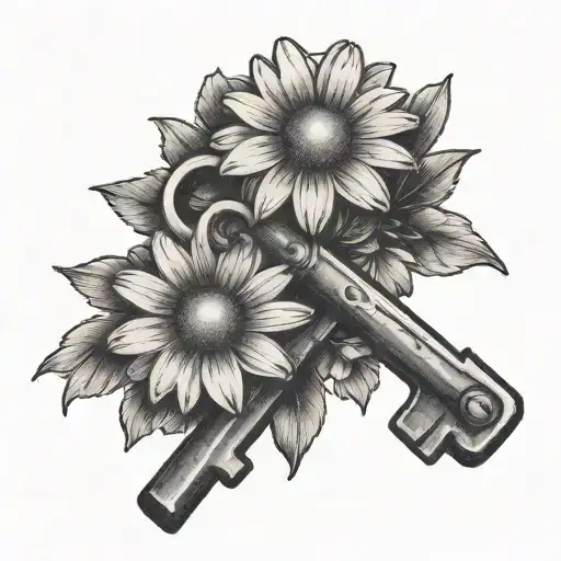 Old Keys Crossing Each Other Surrounded By Daisy Flowers
