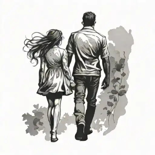 Father & Daughters Full Body Silhouette