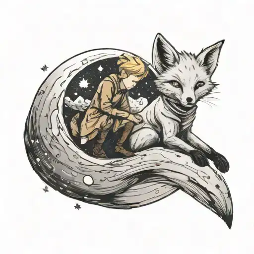 The Little Prince And The Fox Moon And Sky