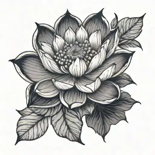 Lotus Flower With Large Black Leaves