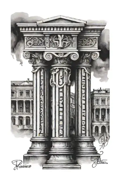 Pillars With Latin Wording And Roman Numerals
