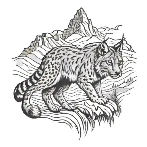 Lynx With Mountain Landscape