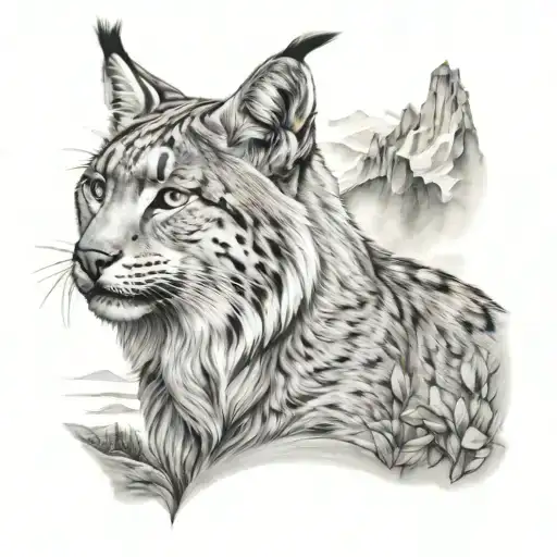 Lynx With Mountain Landscape Realistic