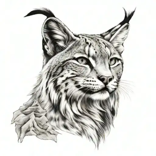 Lynx With Mountain Landscape Realistic Tattoo Design Featuring