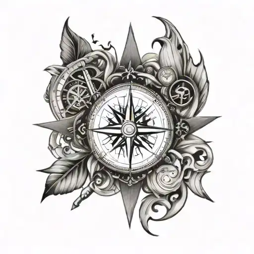 A Compass Rose With Musical Instruments As The Cardinal Directions