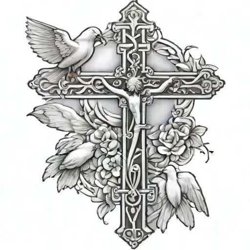 3 Crosses With Jesus On Middle Cross With 3 Doves