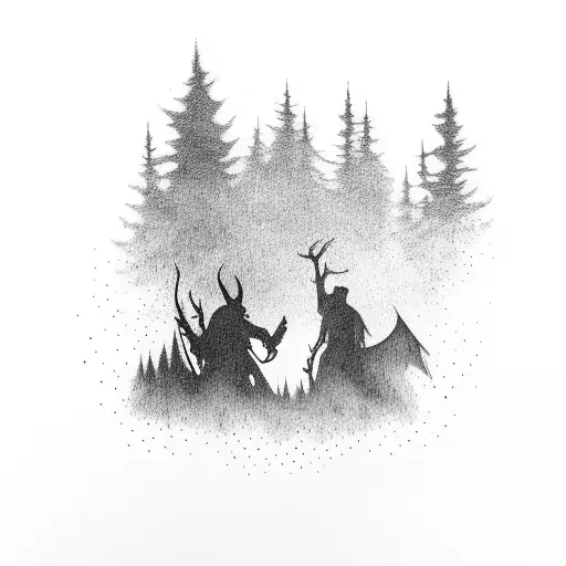 A Silhouette Of The Winchester Brothers Hunting Monsters In A Forest