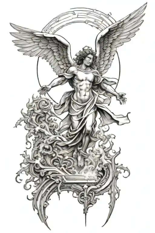 Angel Flying Out Of The Gates Of Hell Towards Heaven