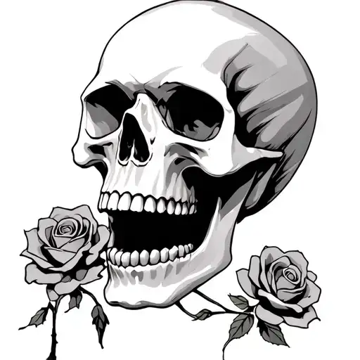 Skull With An Open Mouth With A Rose In Its Mouth