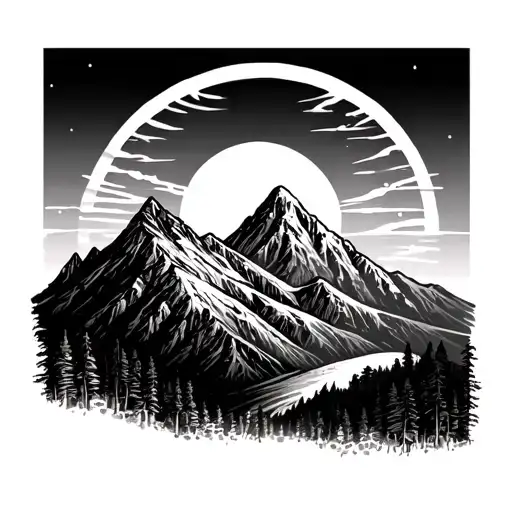 Mountain With Sun Setting