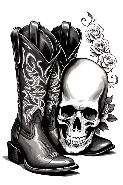 Cowboy Boots And Cowboy Skull With Roses