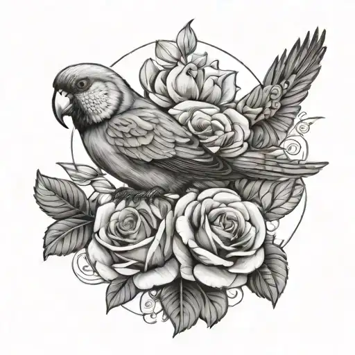 Rose And Parakeet