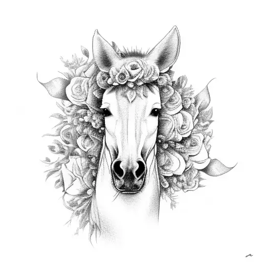 White Atab Horse Face With Flowers