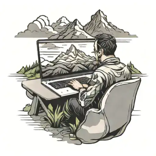 A Developer Coding On A Laptop With A Mountain Landscape In The Background