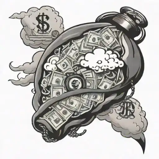 Money Bag Full With Clouds Surrounding
