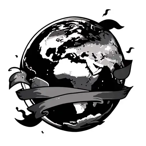 Traditional Black And White Earth With A Banner Wrapped