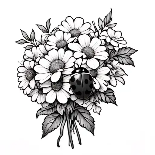 Ladybug Crawling Up A Flower Bouquet