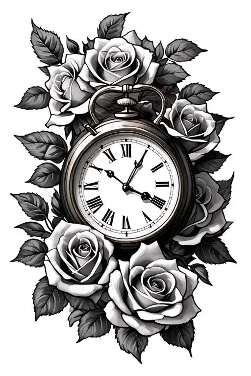 Roses And Clock With A Date De Naissance