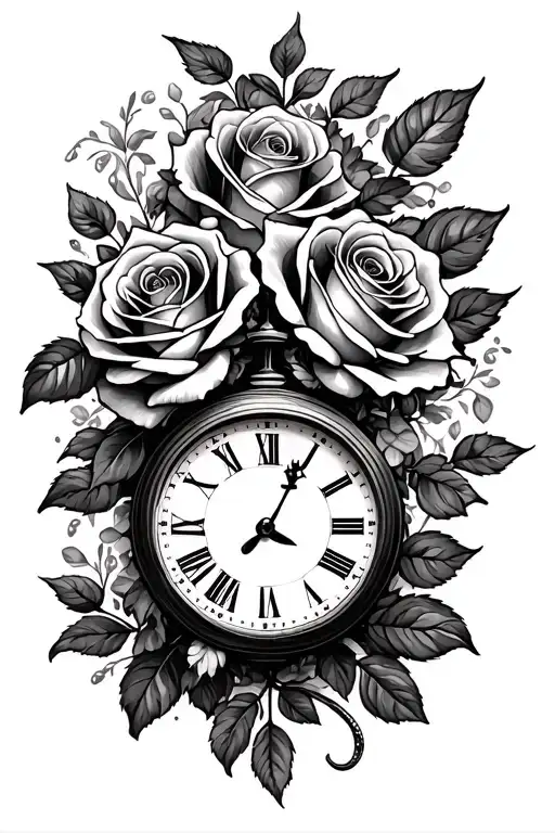 Roses And Clock With A Date De Naissance