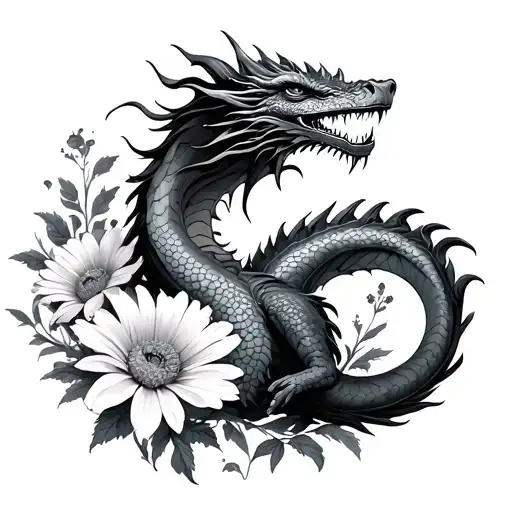 Marigold And Cosmos With Dragon