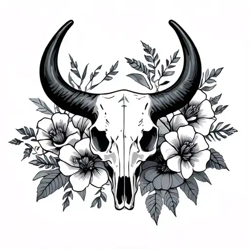 Bull Skull And Flowers