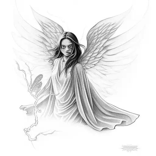 Angel With Spread Wings And Lightning