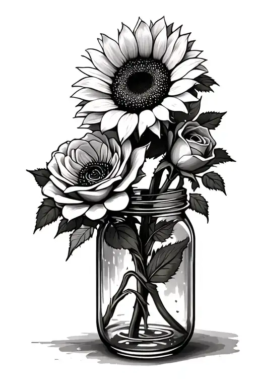 Sunflower And Rose In A Mason Jar