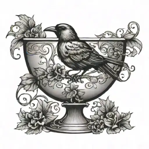 Brandy Snifter With Bird On Rim And A Vine Wrapping