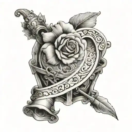 Rose Wrapped Around A Scroll Becoming A Chin To A Treasure Chest Beneath Ocean