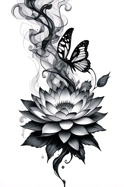 Smoke With Lotus And Butterfly