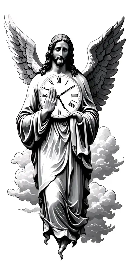 Praying Hands Jesus Angel Clouds Clock