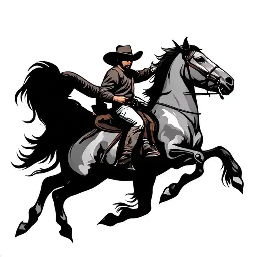 Cowboy On A Horse Rearing