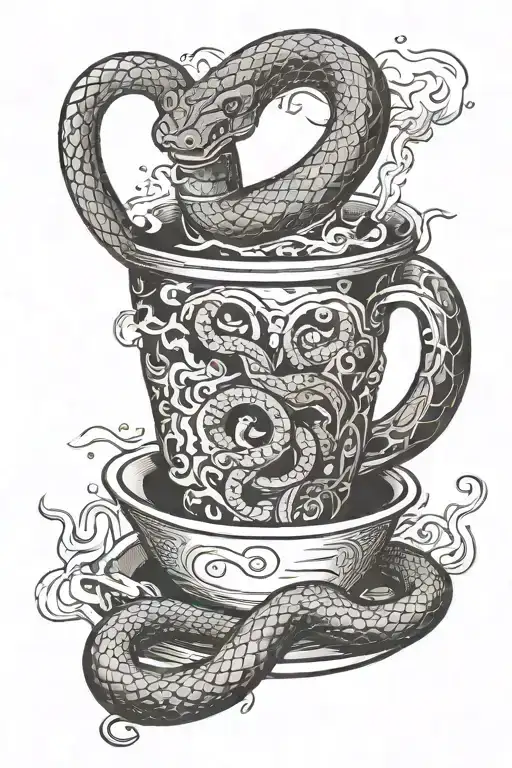 A Snake Lies In A Cup With Cigarette Butts And Smokes A Cigarette
