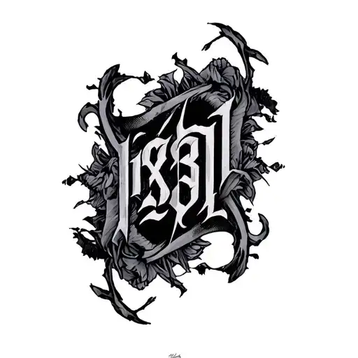 Text 'Dx13311' Gothic Font Surrounded